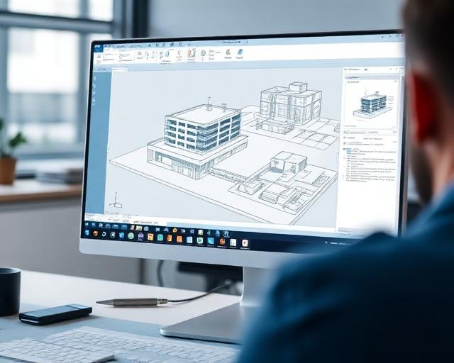 CAD software displaying 3D building model created from laser scan data for client deliverables